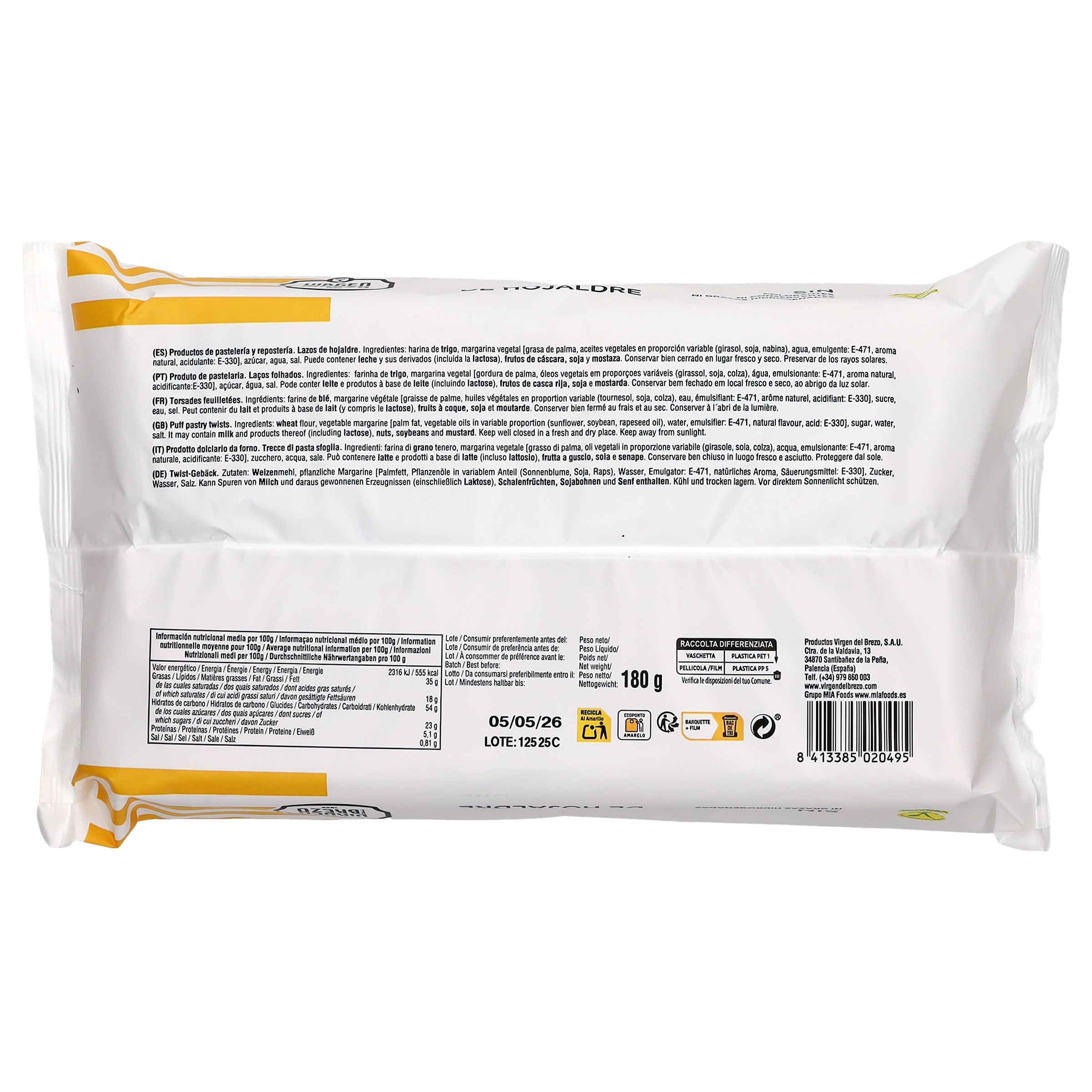 Lazos hojaldre de azúcar Virgen del Brezo 180 g