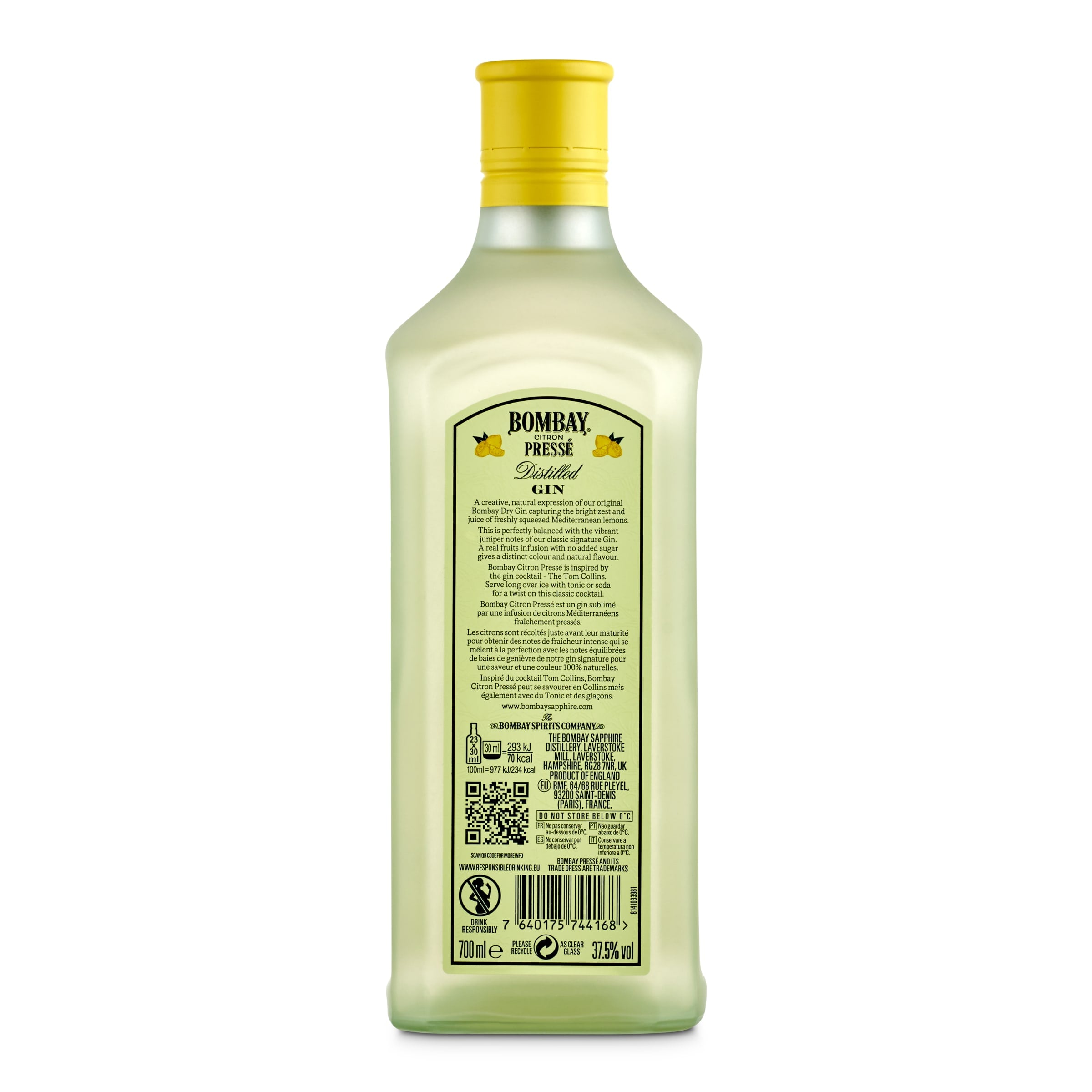 Ginebra con sabor a limón mediterráneo Bombay 70 cl