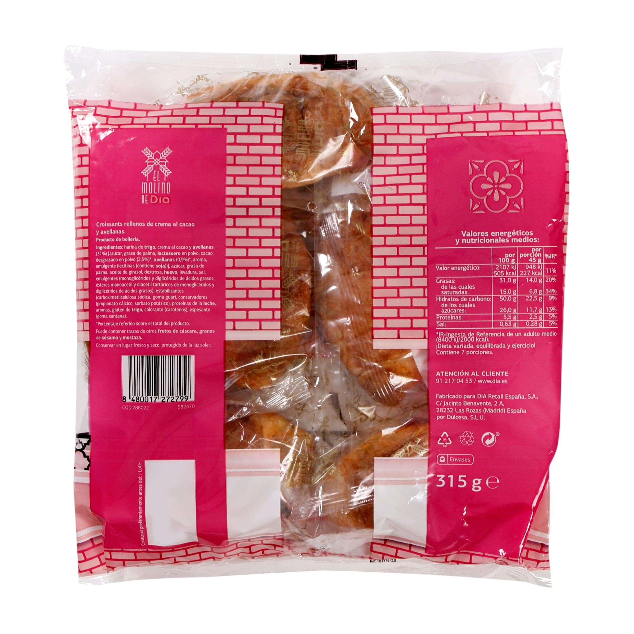 Croissants rellenos de cacao y avellanas El Molino de Dia 315 g