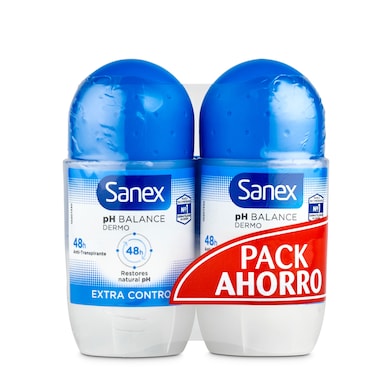 Desodorante roll-on dermo extra control duplo Sanex bote 100 ml-0