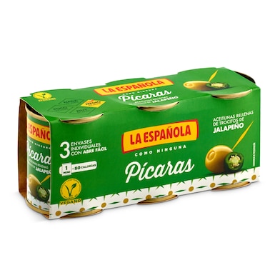 Aceitunas rellenas de jalapeño pícaras La española lata 3 x 50 g-0