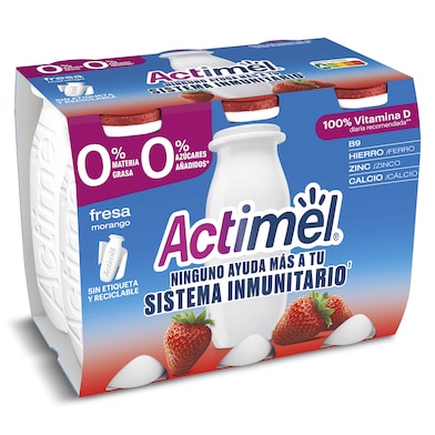 Yogur desnatado líquido de fresa ACTIMEL  6 unidades PACK 600 GR-0