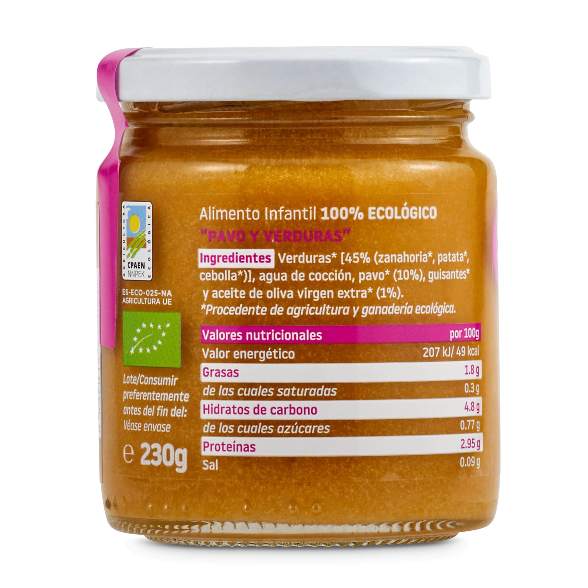 Puré de verduras y pavo 100% ecológico Smileat 230 g