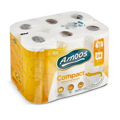 PAPEL HIGIENICO AMOOS 2 CAPAS 100 MM DIAMETRO X 87 MM ALTO PAQUETE DE 12  ROLLOS