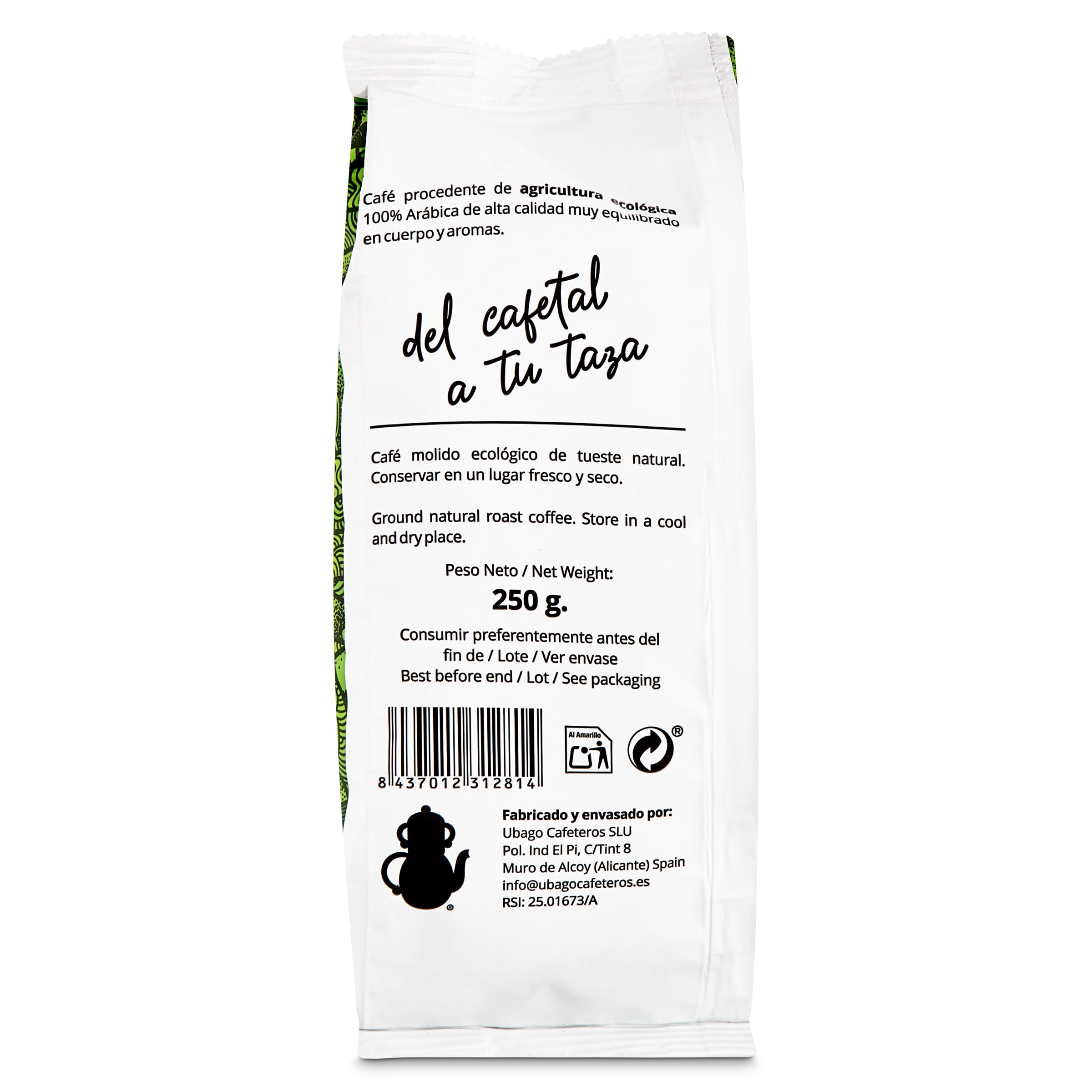 Café molido ecológico suave Mascaf 250 g