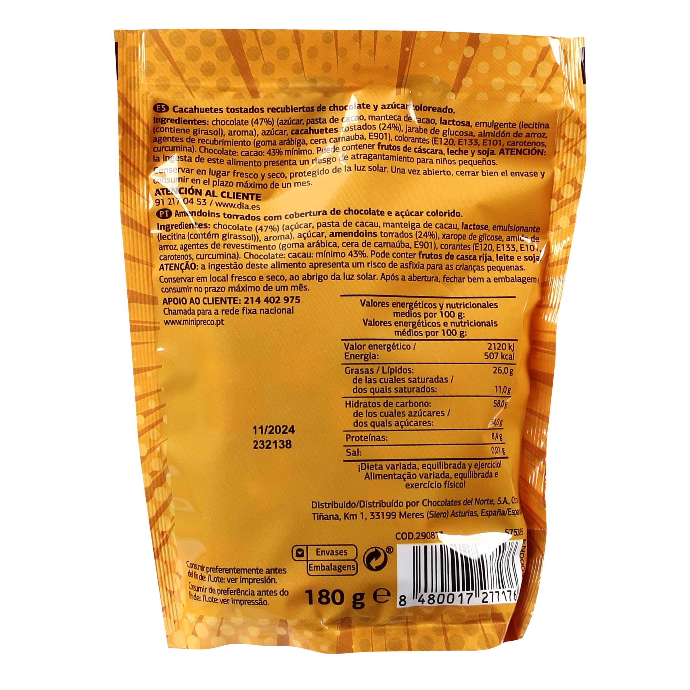 Cacahuetes cubiertos de chocolate de colores Dia Temptation 180 g