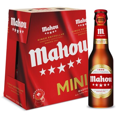 Cerveza Mahou 5 Estrellas botella 6 x 20 cl-0 Cerveza Mahou 5 Estrellas botella 6 x 20 cl-0