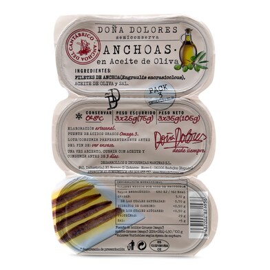 Anchoas del cantábrico en aceite de oliva DOÑA DOLORES pack 3 unidades BANDEJA 75 GR-1 Anchoas del cantábrico en aceite de oliva DOÑA DOLORES pack 3 unidades BANDEJA 75 GR-1