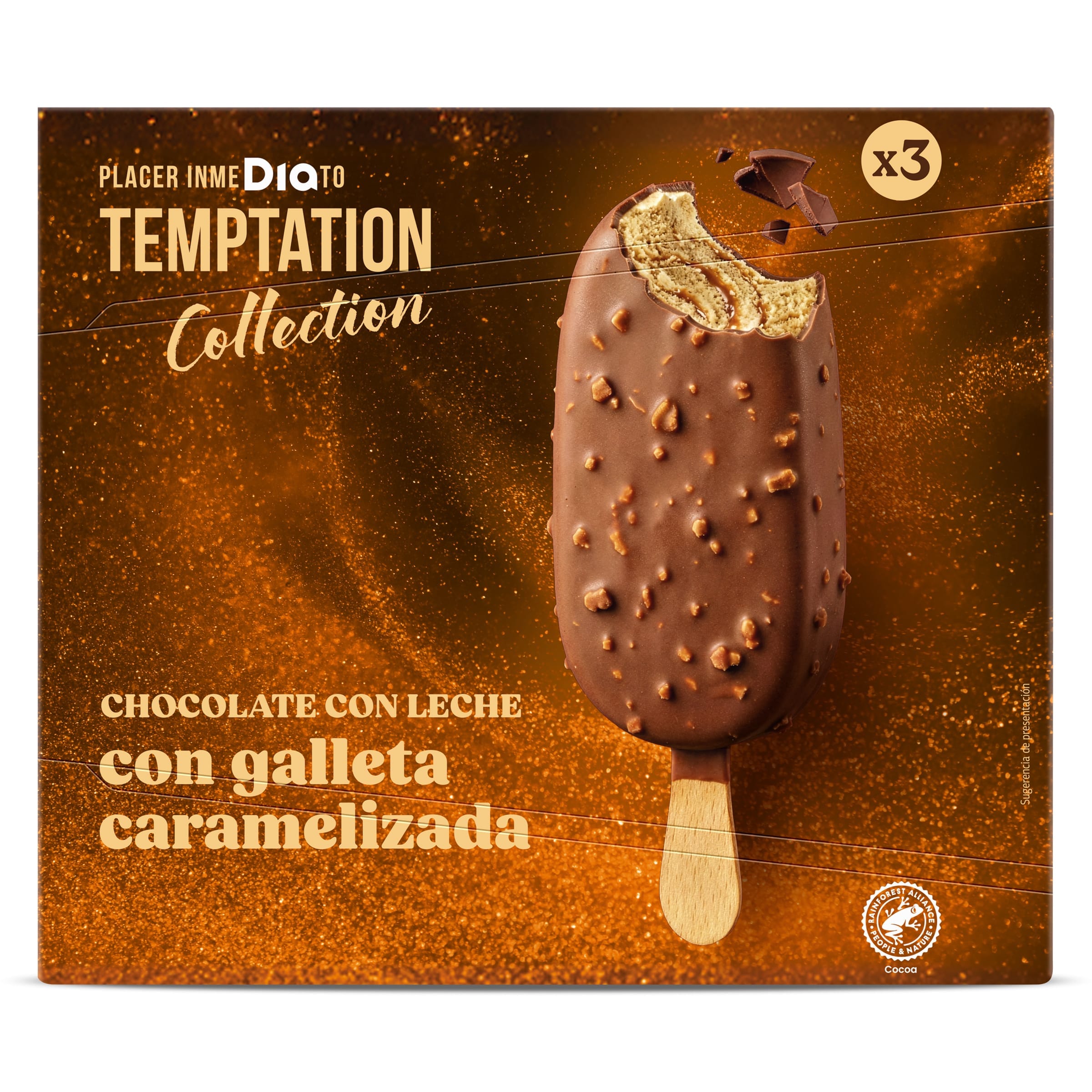 Helado bombón galleta y caramelo Dia Temptation 3 x 71 g