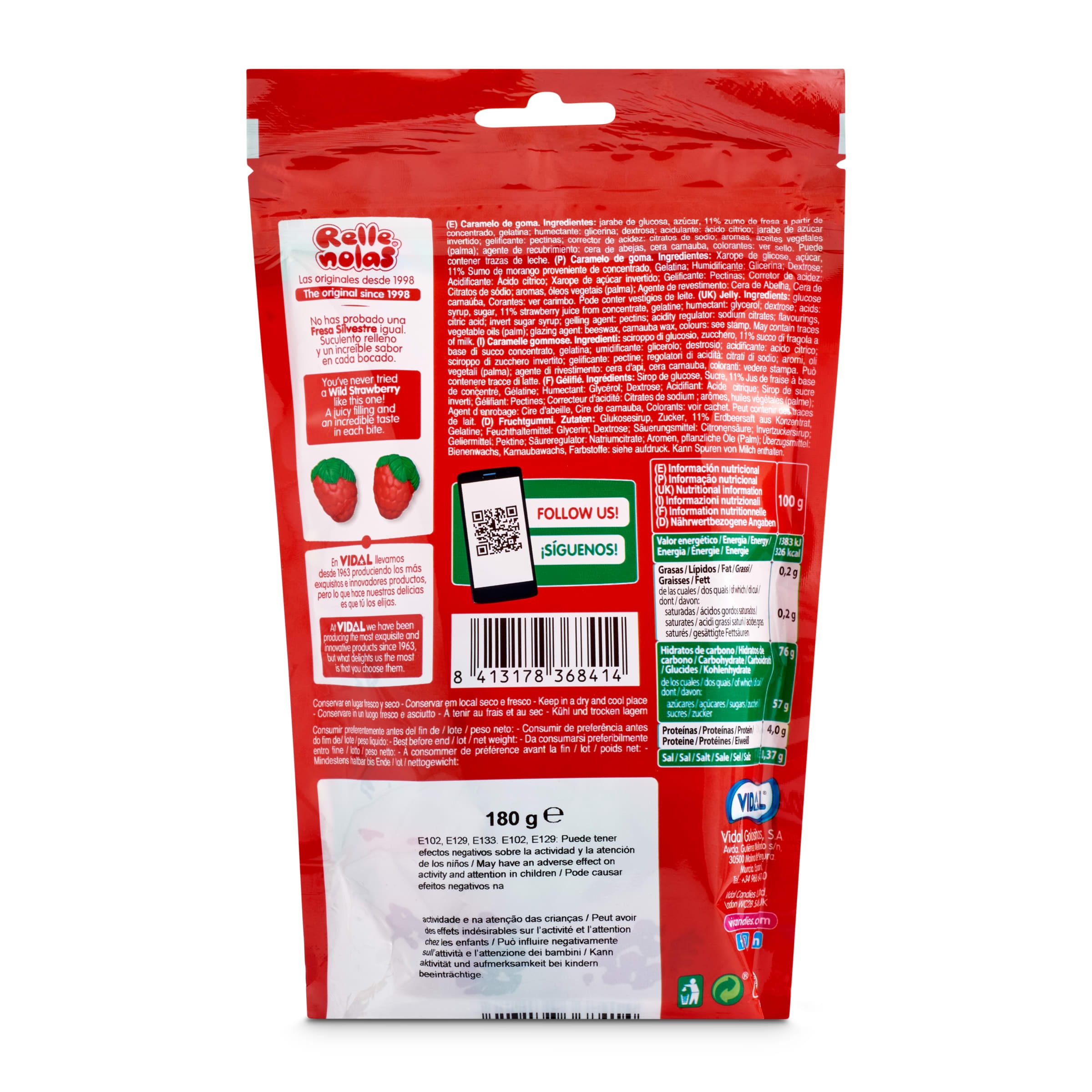 Golosinas fresas rellenas Vidal 180 g