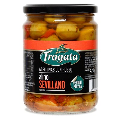 Aceitunas con hueso aliño sevillano Fragata frasco 250 g-0