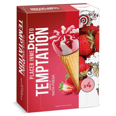 Helado cono nata y fresa 4 unidades Temptation de Dia caja 272 g-0 Helado cono nata y fresa 4 unidades Temptation de Dia caja 272 g-0