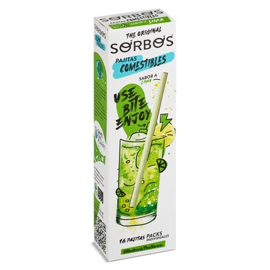 Pajitas comestibles sabor lima Sorbos caja 170 g-0 Pajitas comestibles sabor lima Sorbos caja 170 g-0