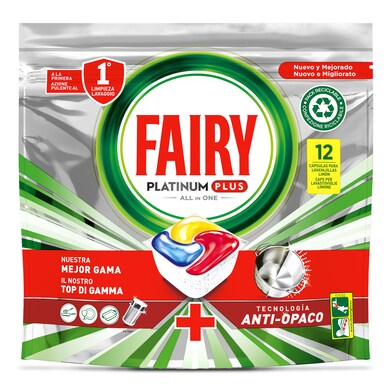 Lavavajillas máquina platinum plus limón Fairy bolsa 12 unidades-0 Lavavajillas máquina platinum plus limón Fairy bolsa 12 unidades-0