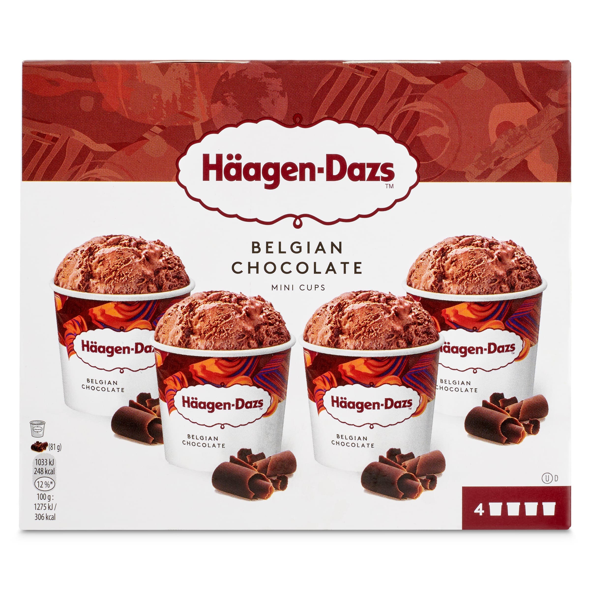 Mini tarrinas Haagen Dazs chocolate belga 4 unidades Haagen Dazs 326 g
