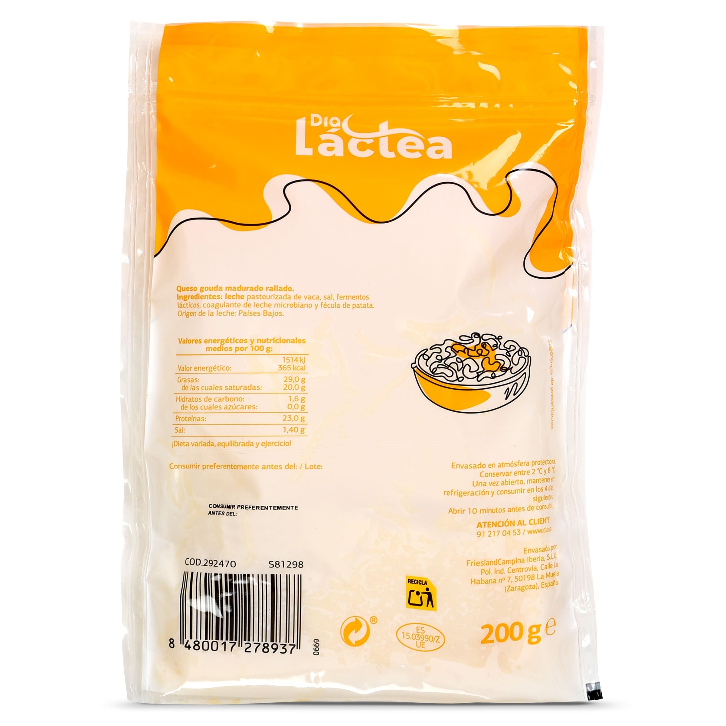 Queso gouda rallado Dia Láctea 200 g