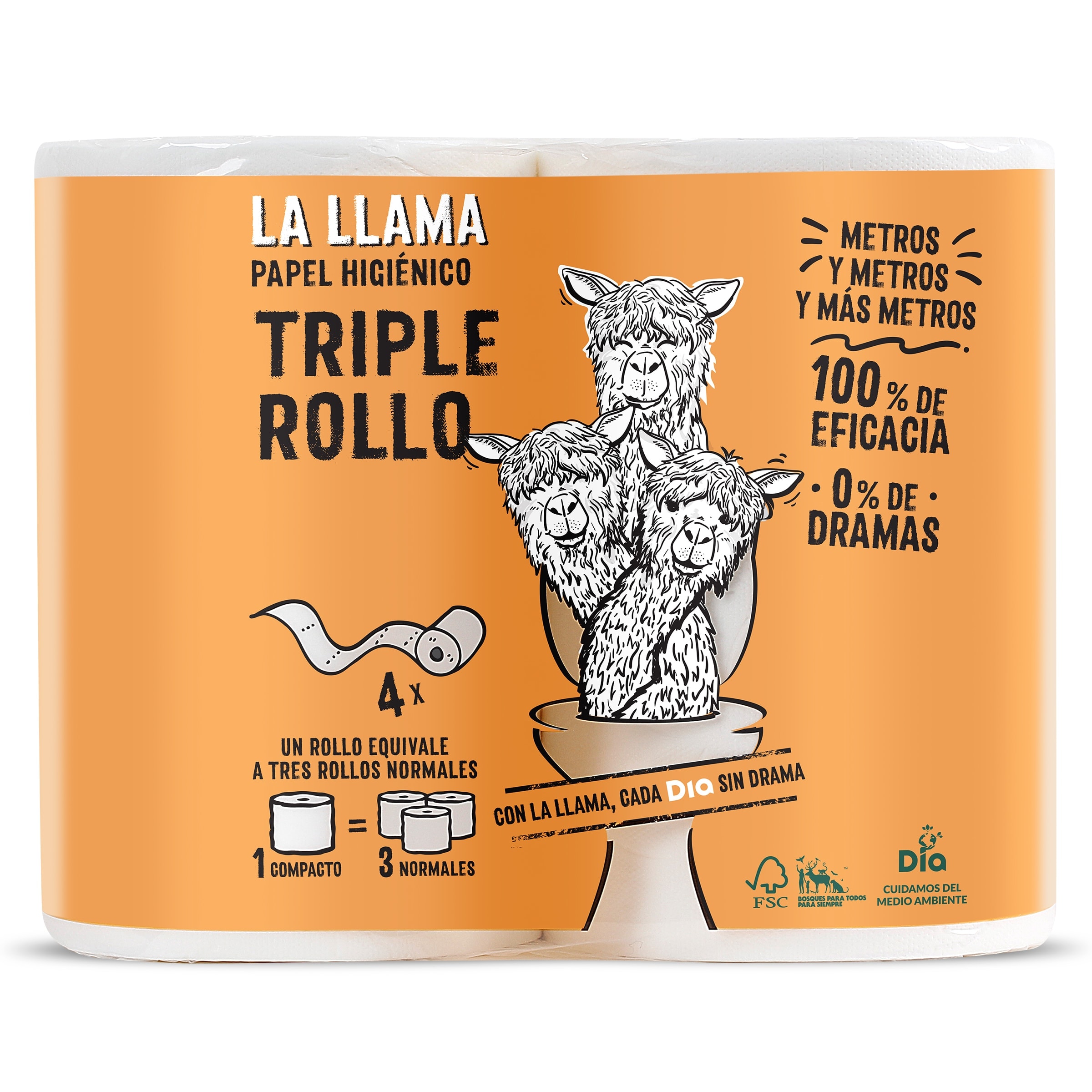 Papel higiénico triple rollo Dia La Llama 4 unidades
