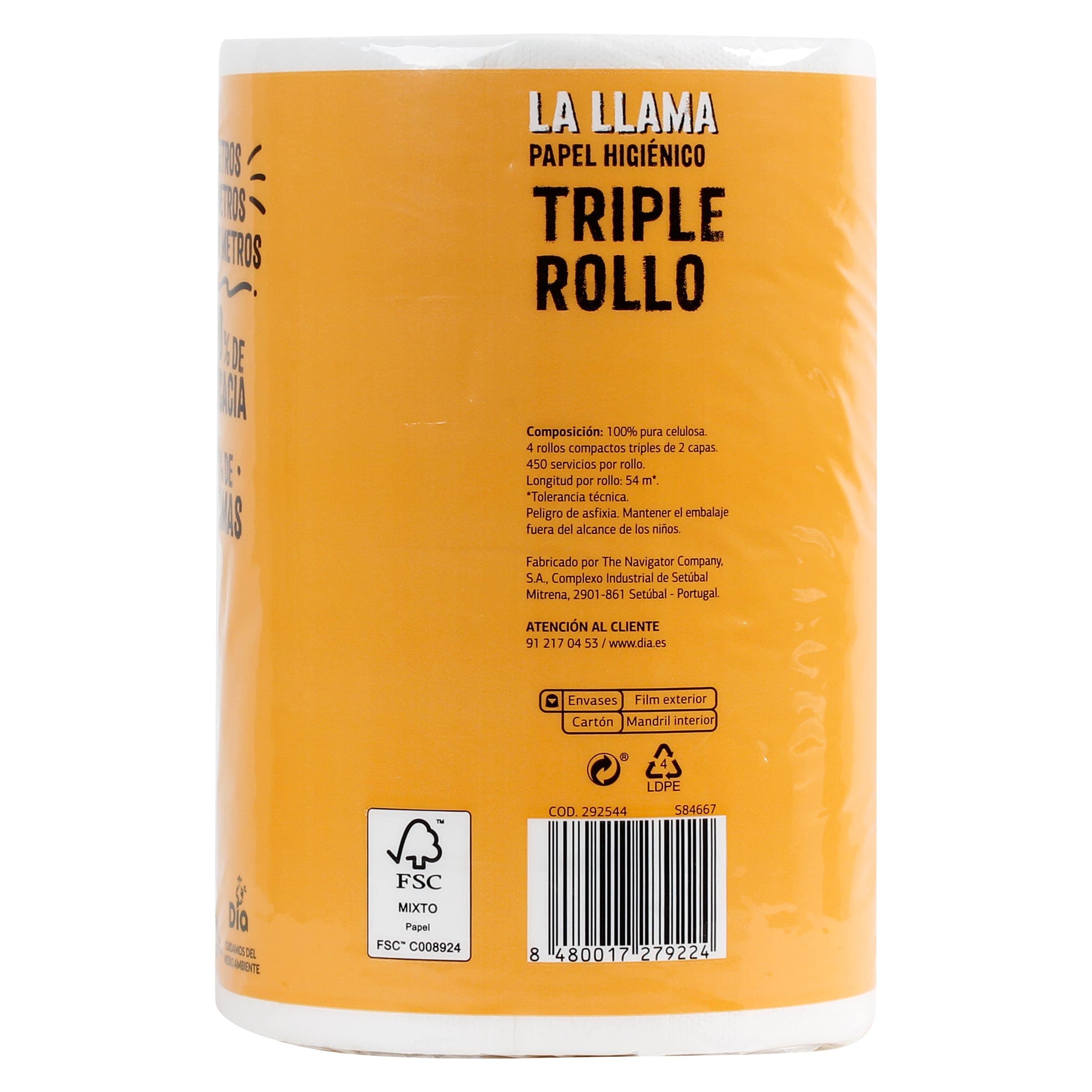 Papel higiénico triple rollo Dia La Llama 4 unidades