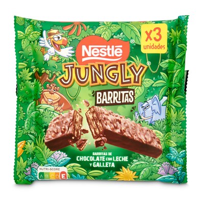 Barritas de chocolate y galleta Nestlé Jungly bolsa 102 g-0