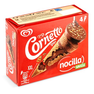Helado cono sabor nocilla con trozos de avellanas 4 unidades Cornetto caja 240 g-0 Helado cono sabor nocilla con trozos de avellanas 4 unidades Cornetto caja 240 g-0