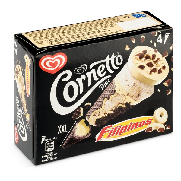 Helado Cono Sabor Filipinos Chocolate Blanco 6 Uds. Cornetto Caja 248 Gr.