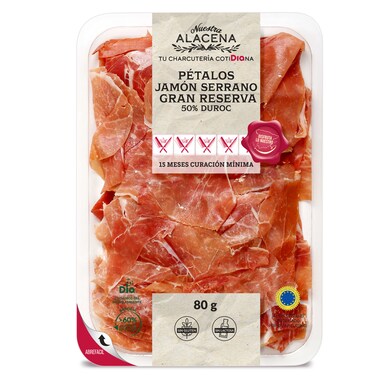 PÉTALOS Jamón Serrano 50% Duroc Nuestra Alacena de Dia sobre 80 g-0