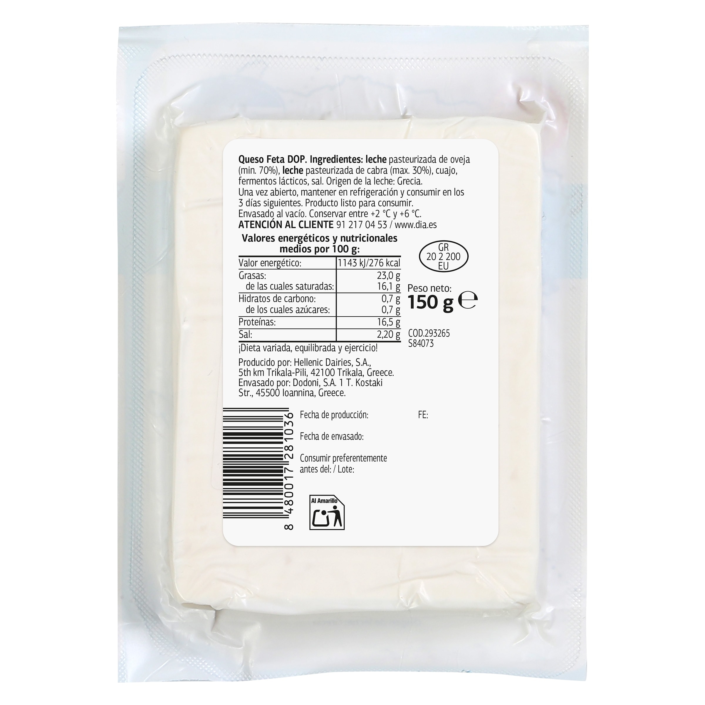 Queso feta D.O.P. Dia Selección Mundial 150 g