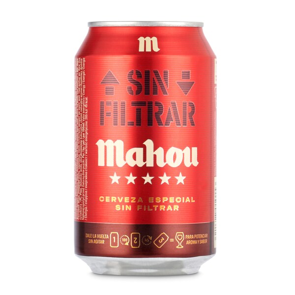 Cerveza sin Filtrar Mahou 5 Estrellas Lata 33 Cl.