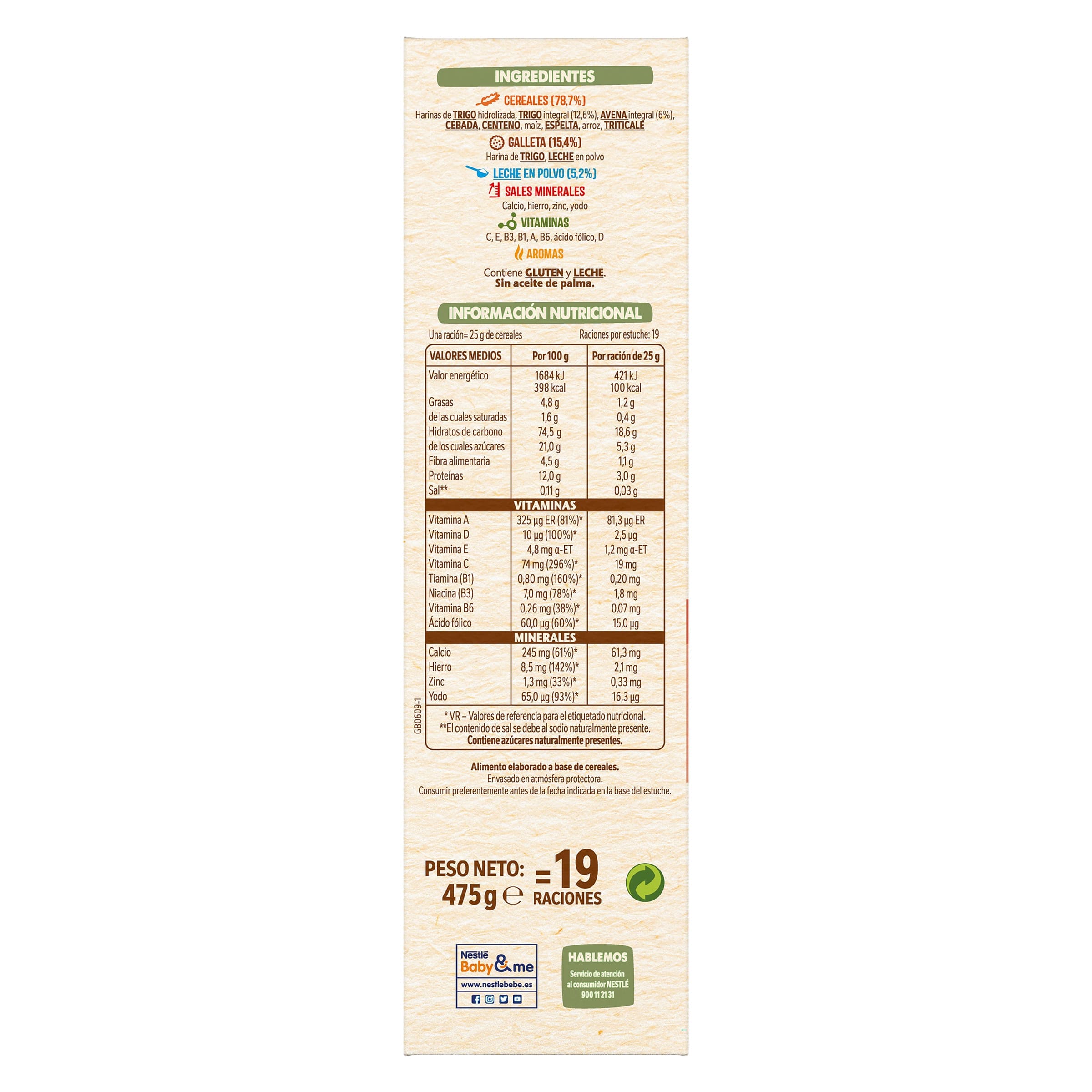 Papilla de cereales y galleta Nestlé 475 g
