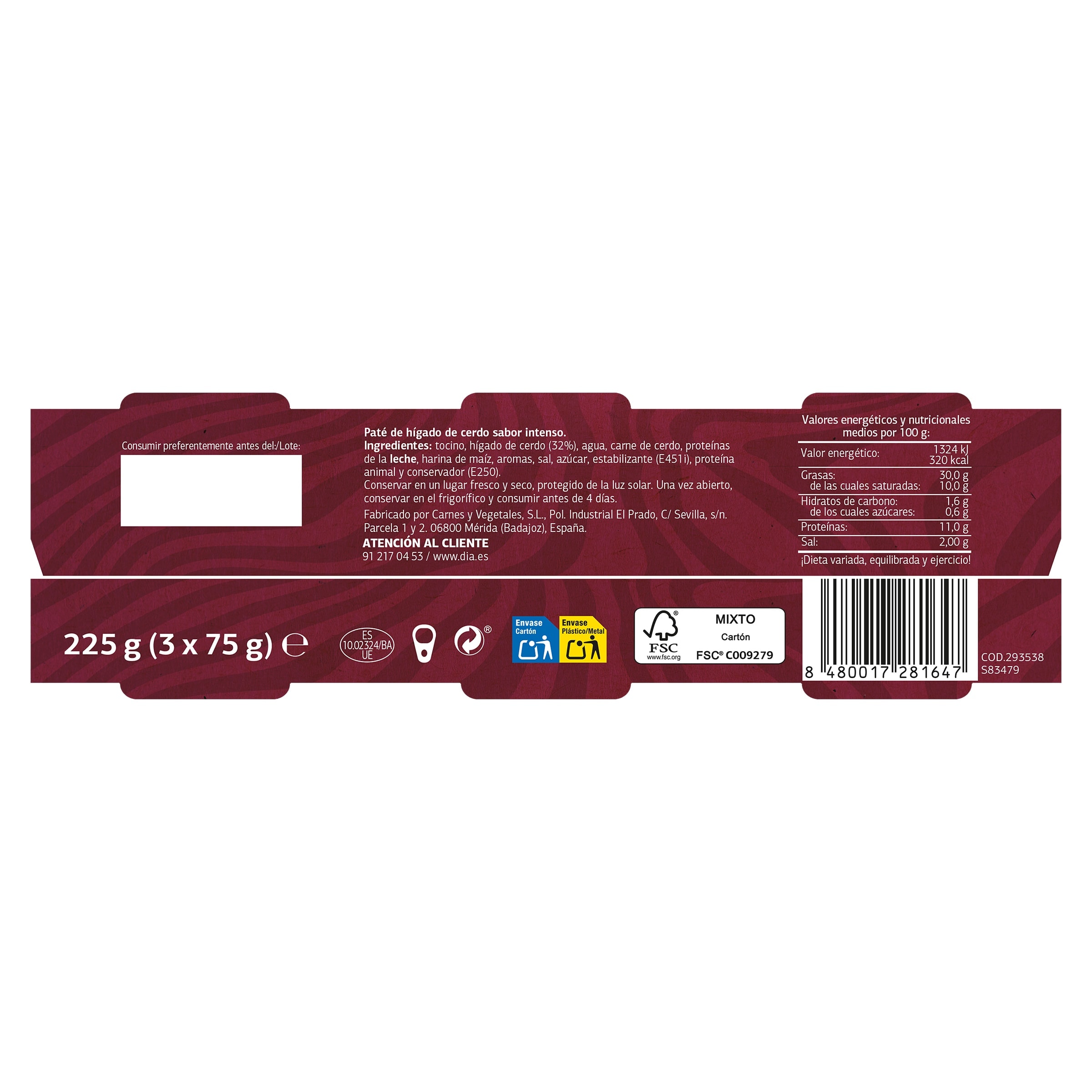 Paté de cerdo intenso Dia Nuestra Alacena 3 x 75 g