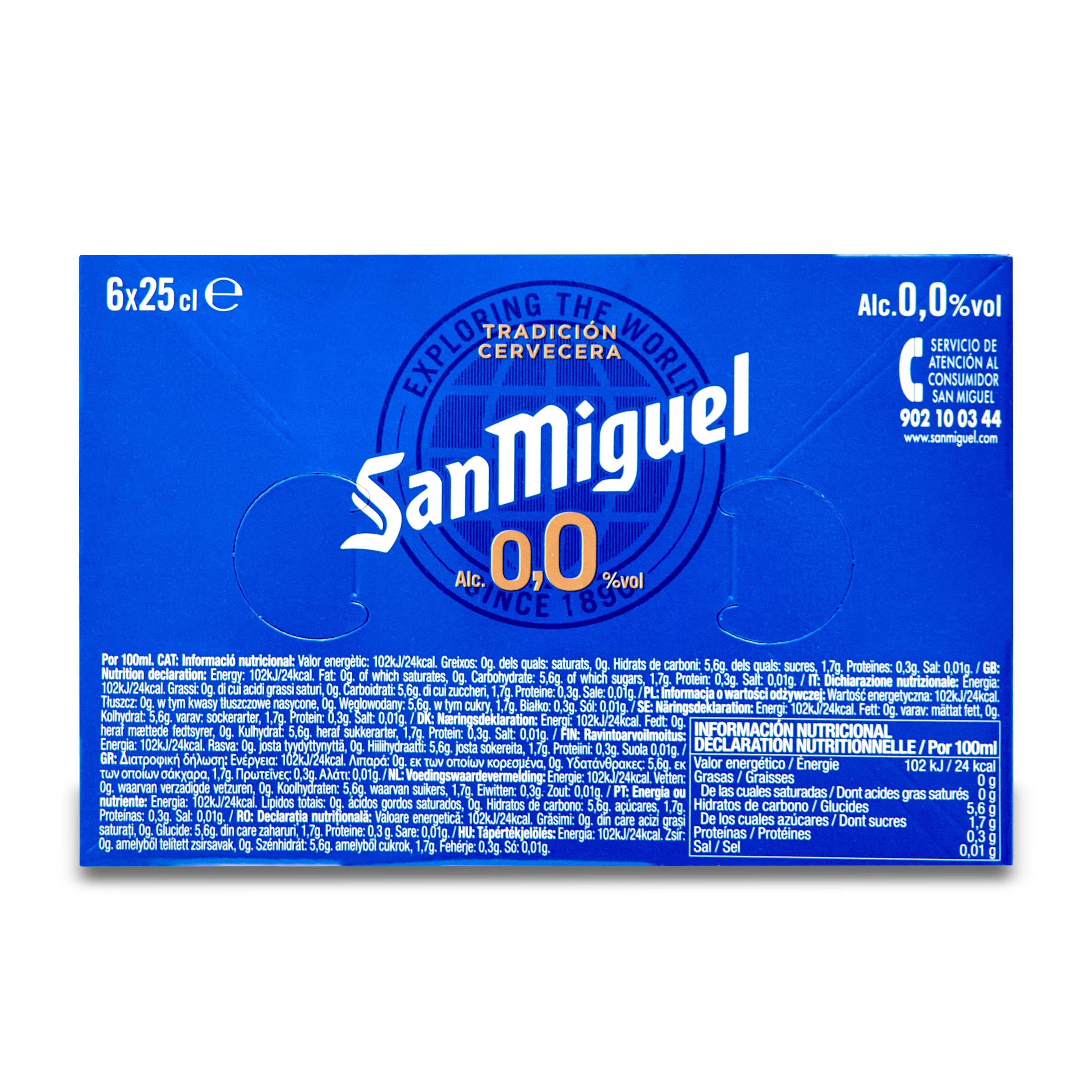 Cerveza 0,0% alcohol San Miguel pack 6 x 25 cl