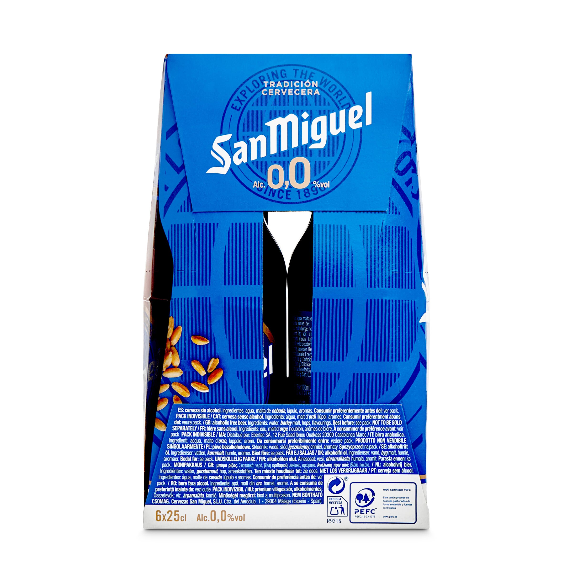 Cerveza 0,0% alcohol San Miguel pack 6 x 25 cl