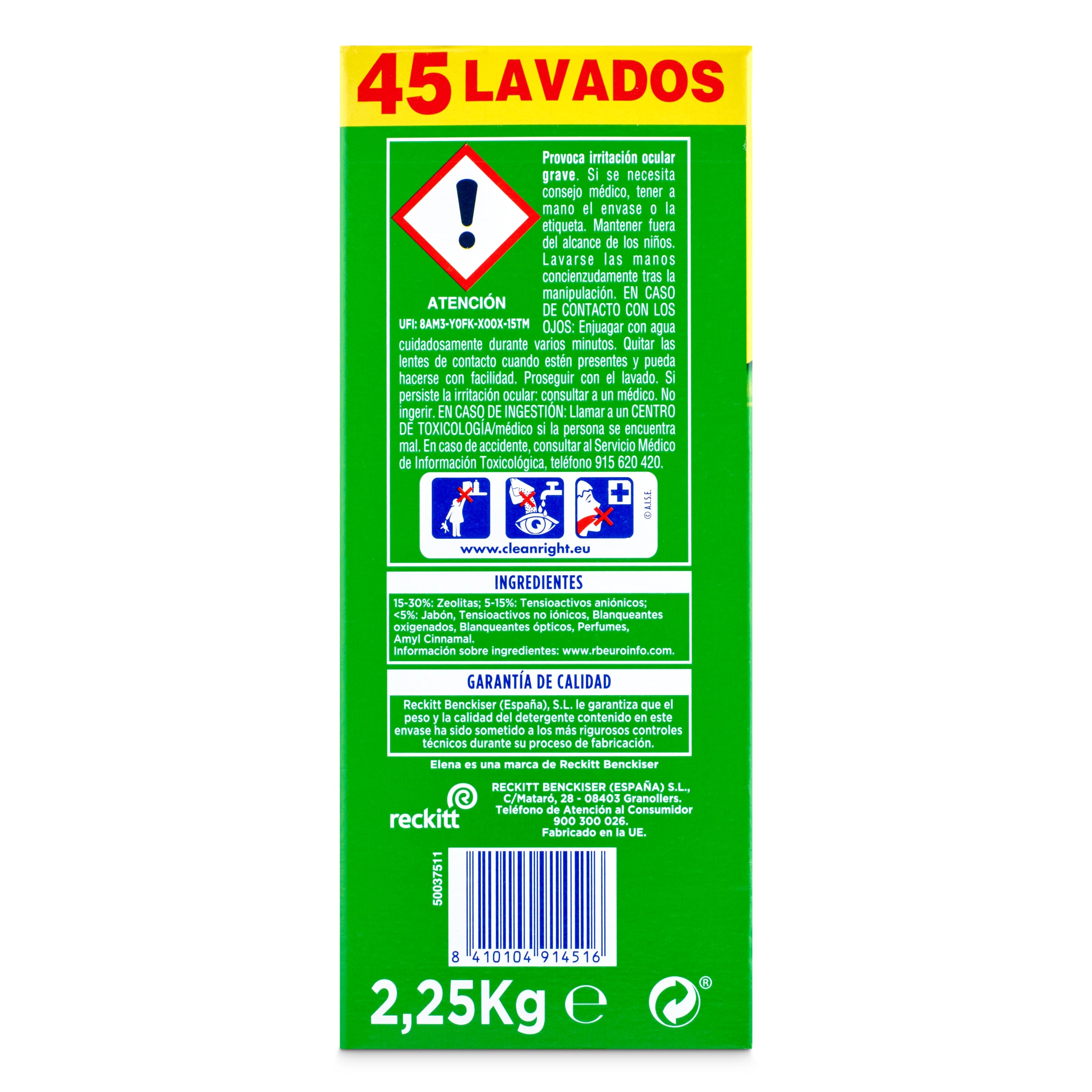 Detergente máquina polvo limpieza total Elena 45 lavados
