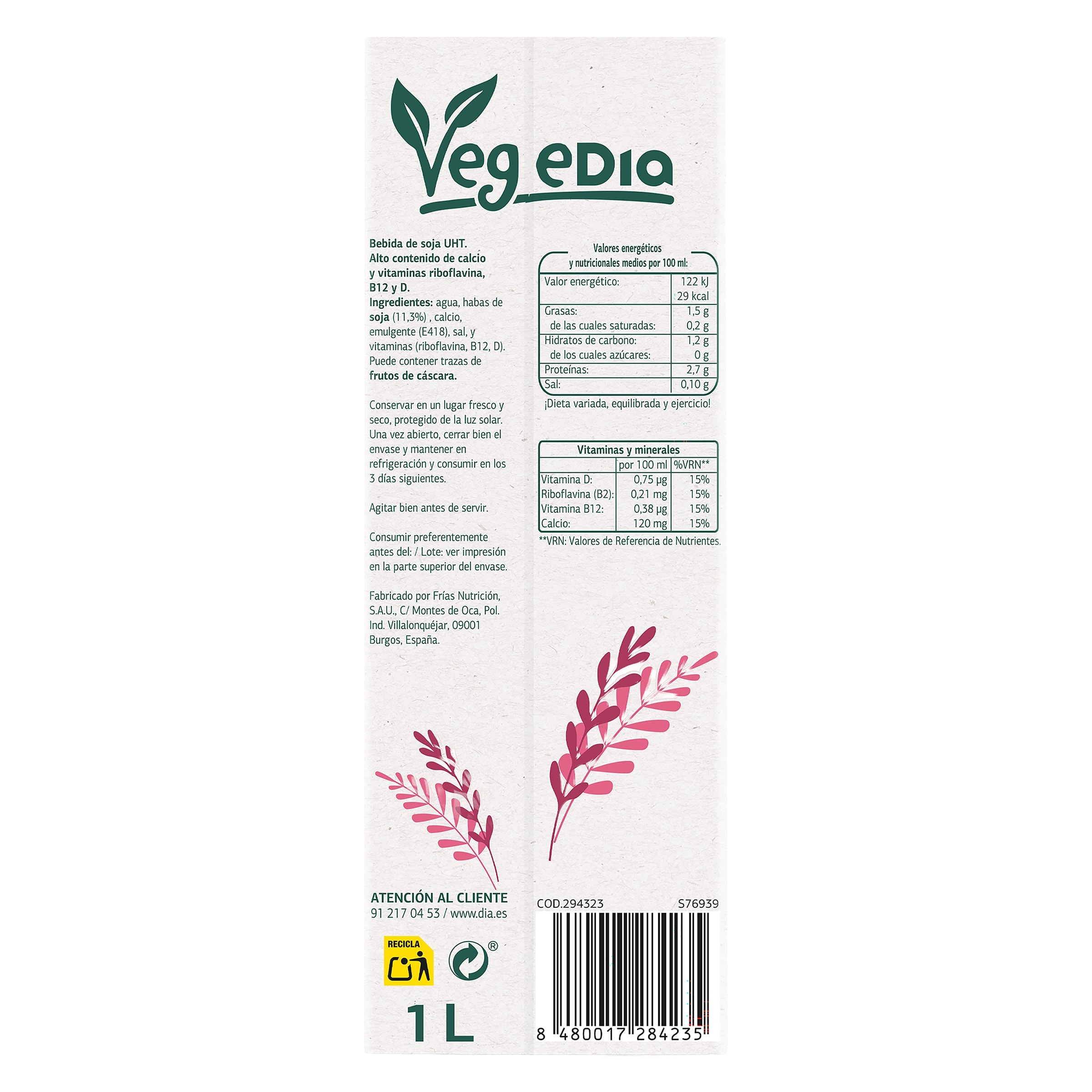 Bebida de soja 0% azúcares Dia Vegedia 1 L