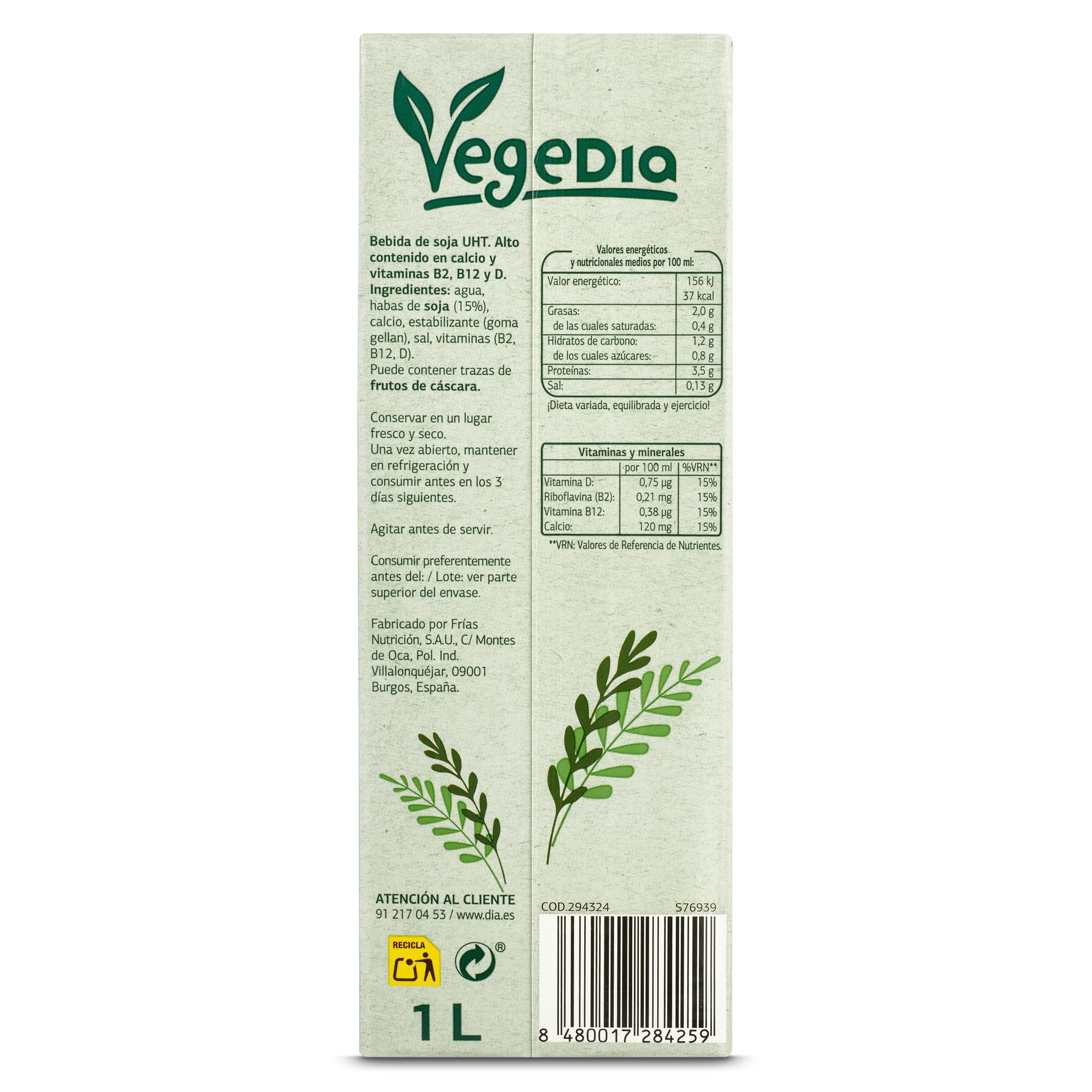 Bebida de soja con calcio Dia Vegedia 1 L