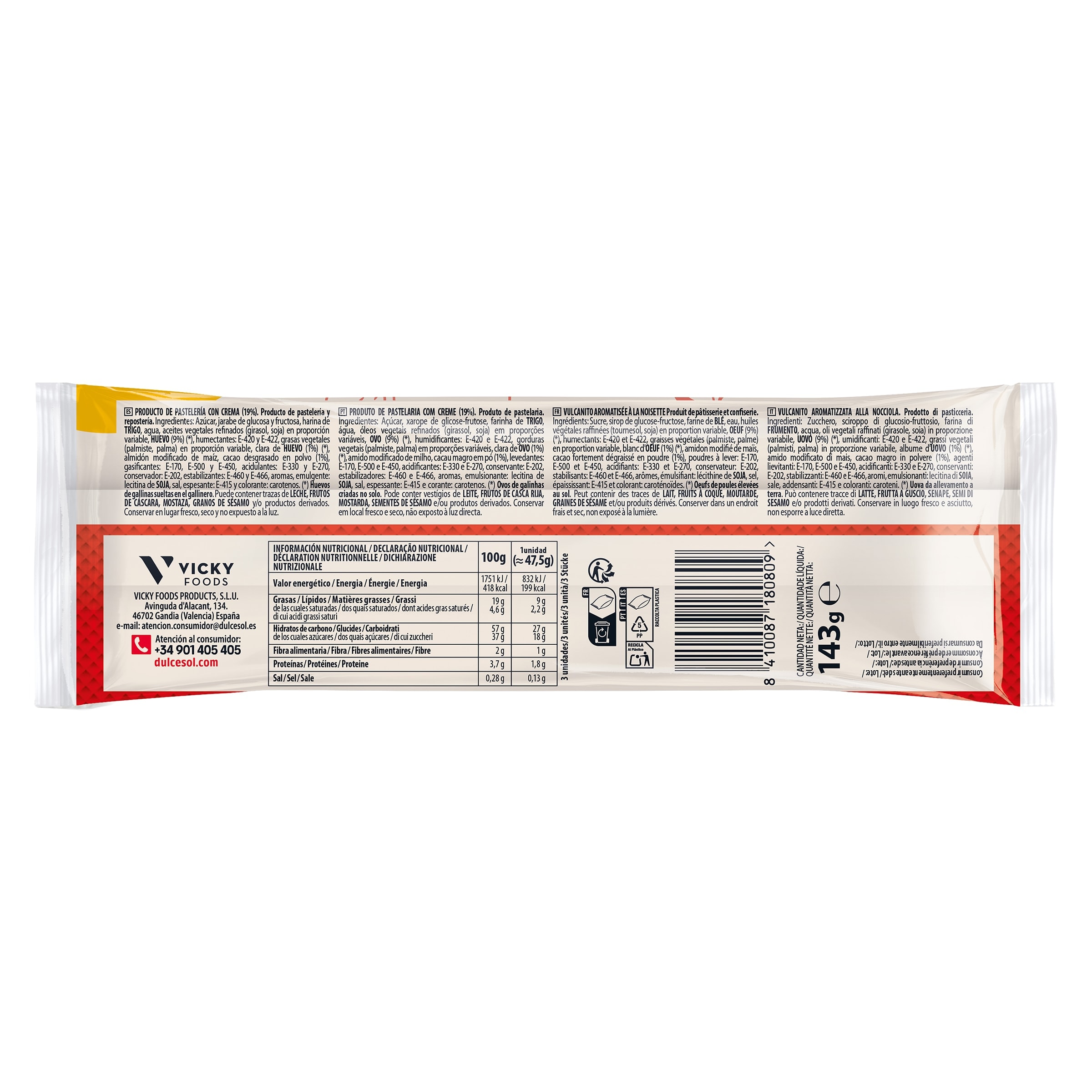 Vulcanitos de crema Dulcesol 143 g