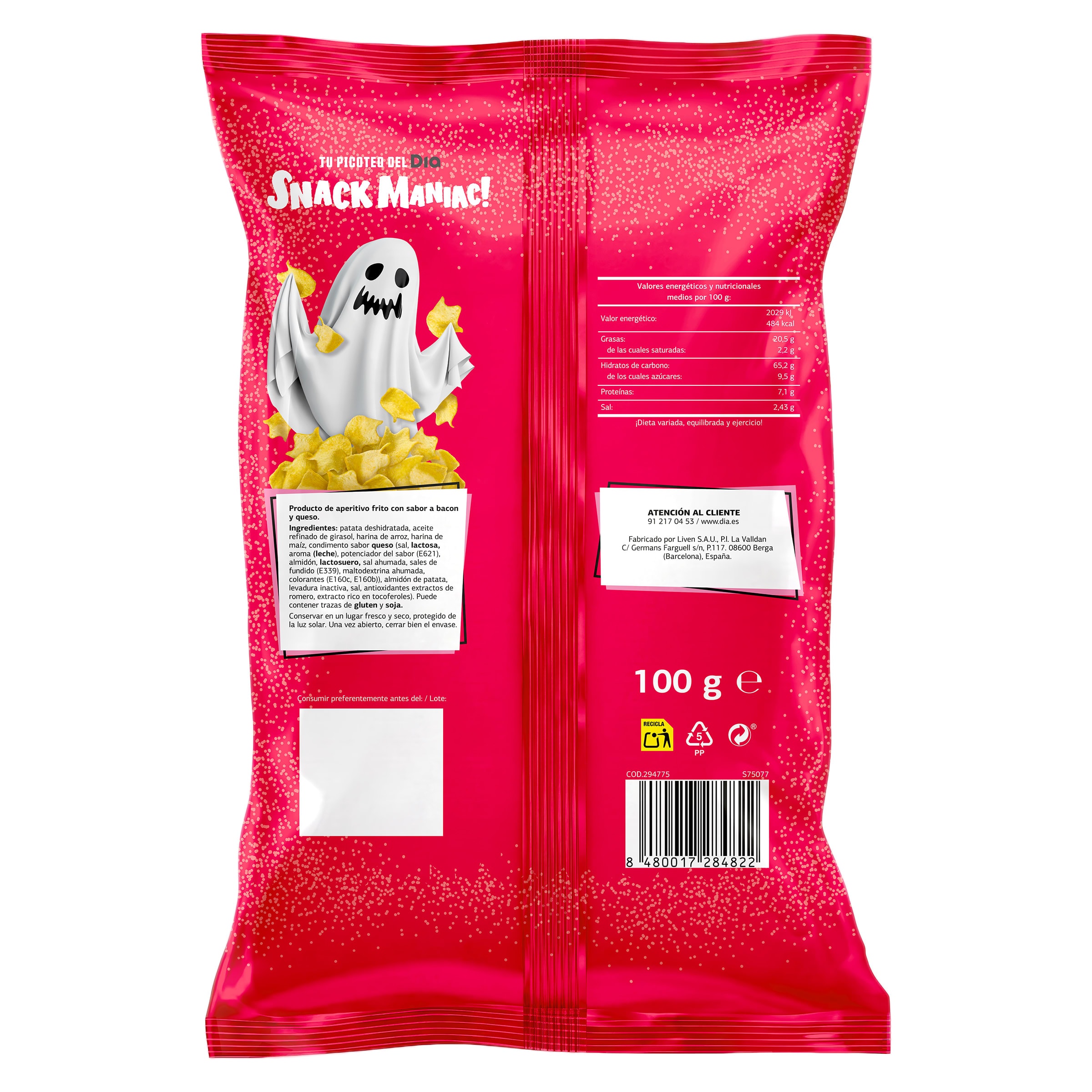 Sustillos sabor bacon y queso Dia Snack Maniac 100 g