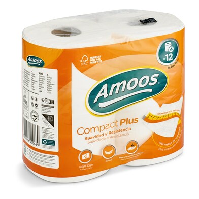 Papel higiénico compacto triple rollo Amoos bolsa 4 unidades-0 Papel higiénico compacto triple rollo Amoos bolsa 4 unidades-0
