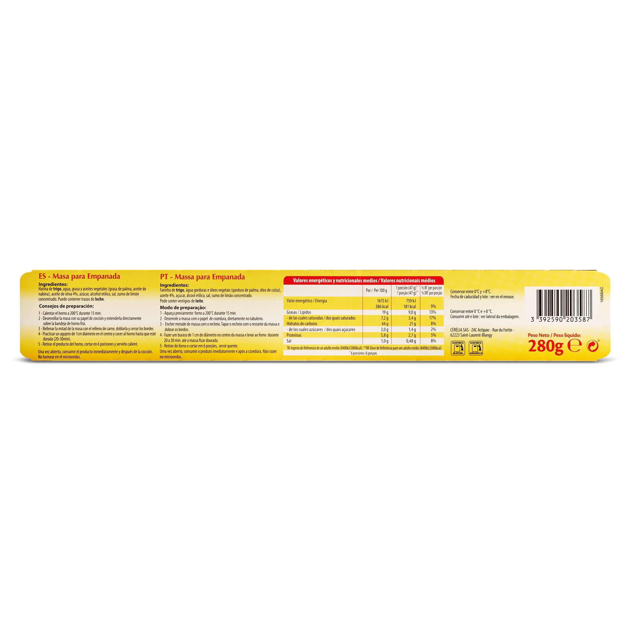Masa para empanada Cerelia 280 g