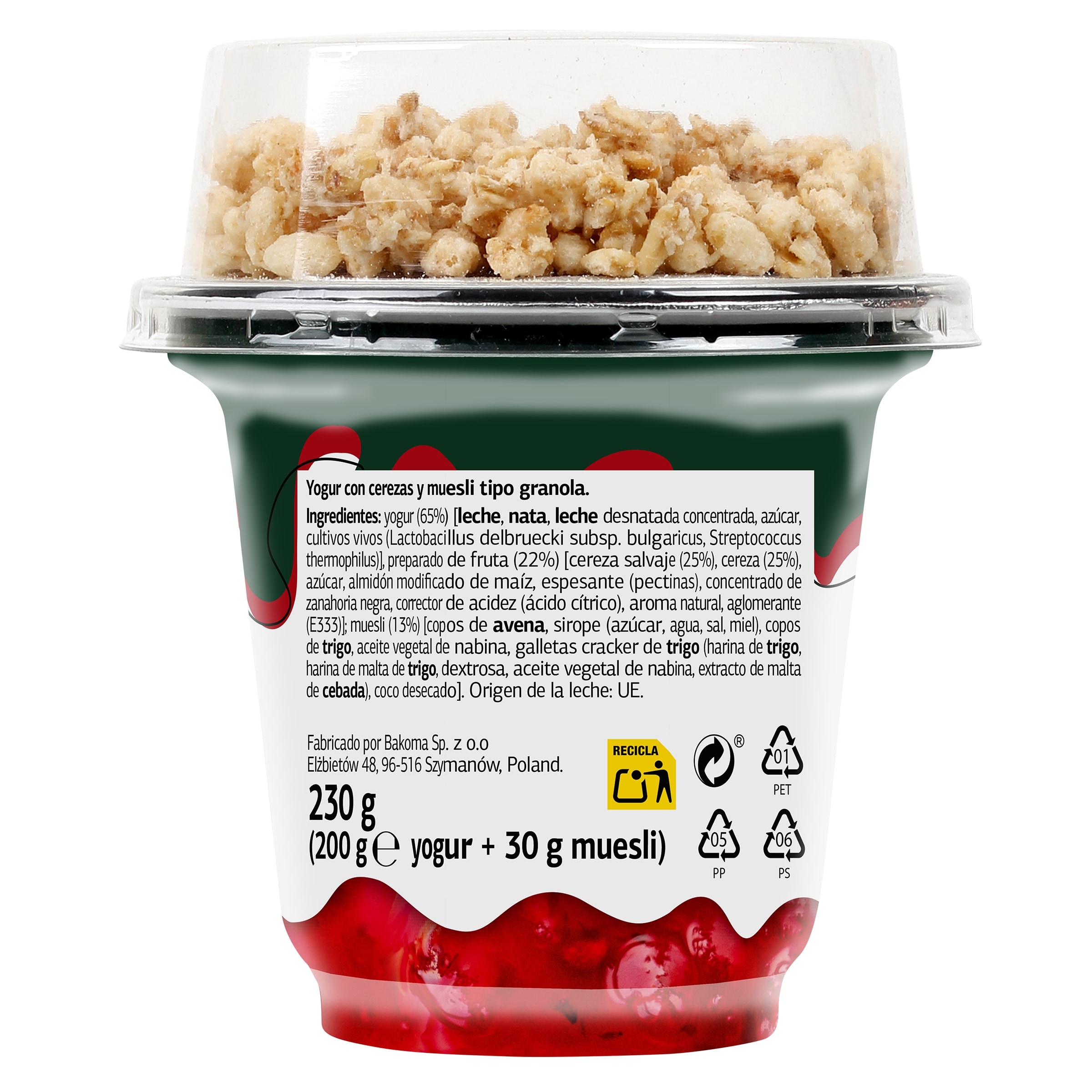 Yogur cremoso con cereza y granola Dia Láctea 230 g