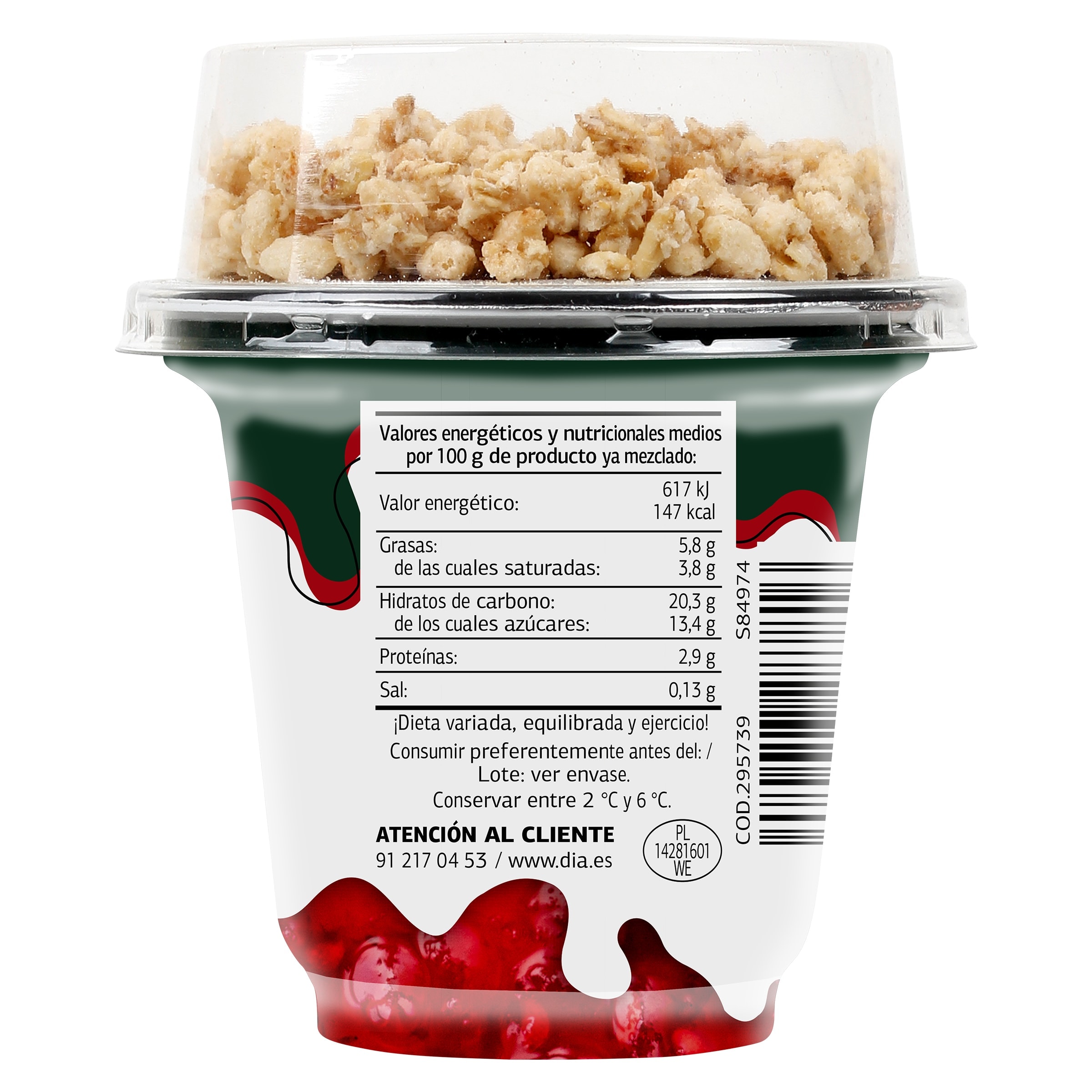 Yogur cremoso con cereza y granola Dia Láctea 230 g