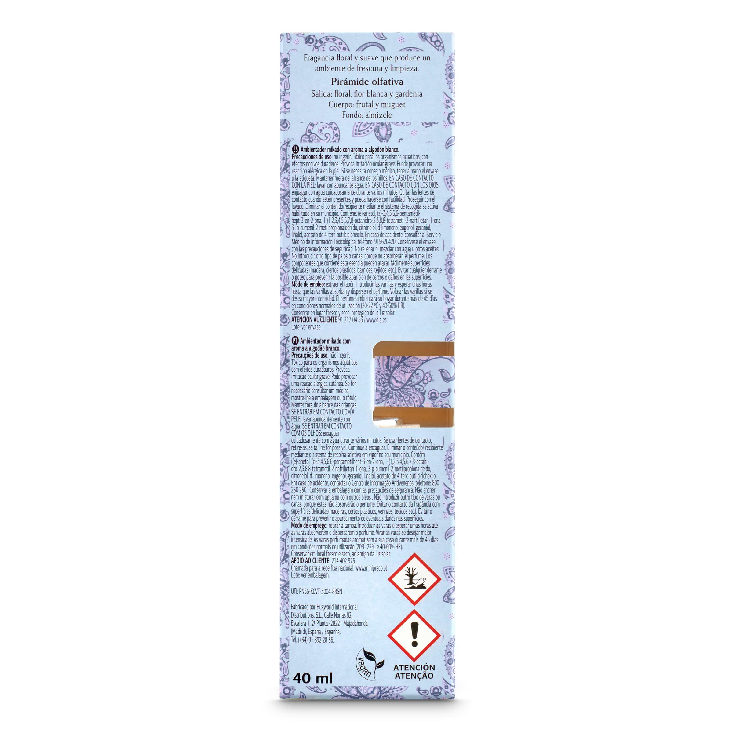Ambientador mikado white cotton Dia Imaqe 40 ml