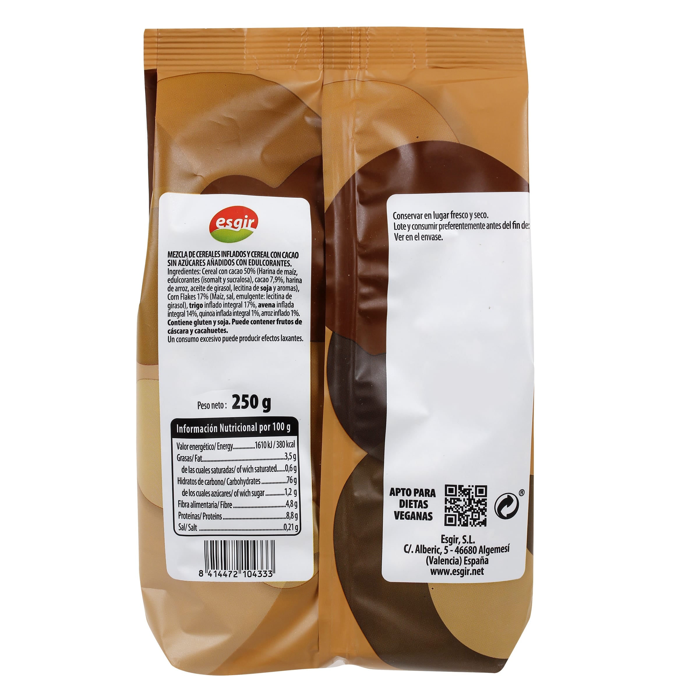 Cereales integrales 0% azúcares añadidos mix choco Esgir 250 g