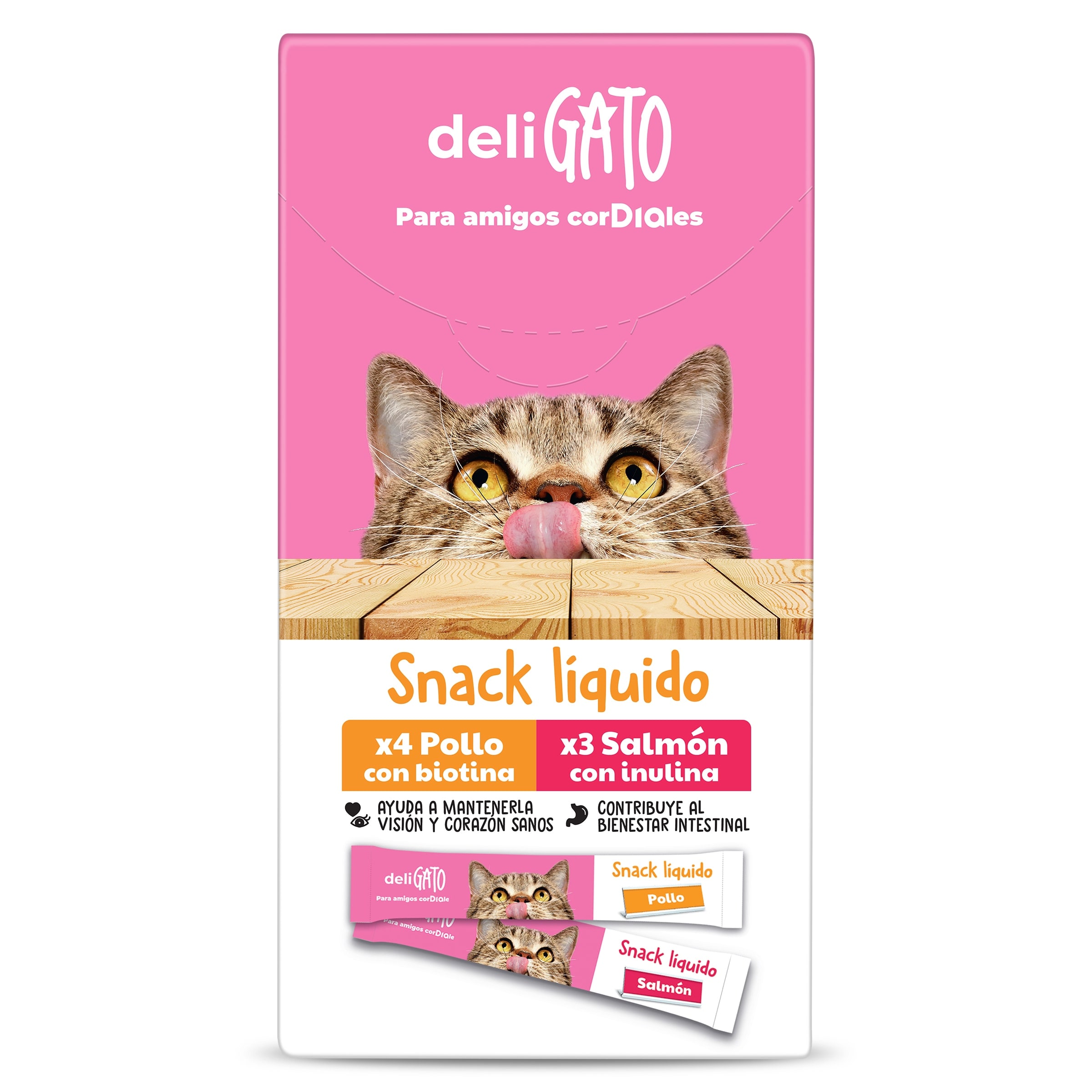 Snack para gatos líquido de pollo y salmón Dia Deligato 105 g