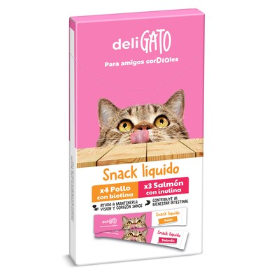 Snack para gatos líquido de pollo y salmón Deligato Dia bolsa 105 g-0