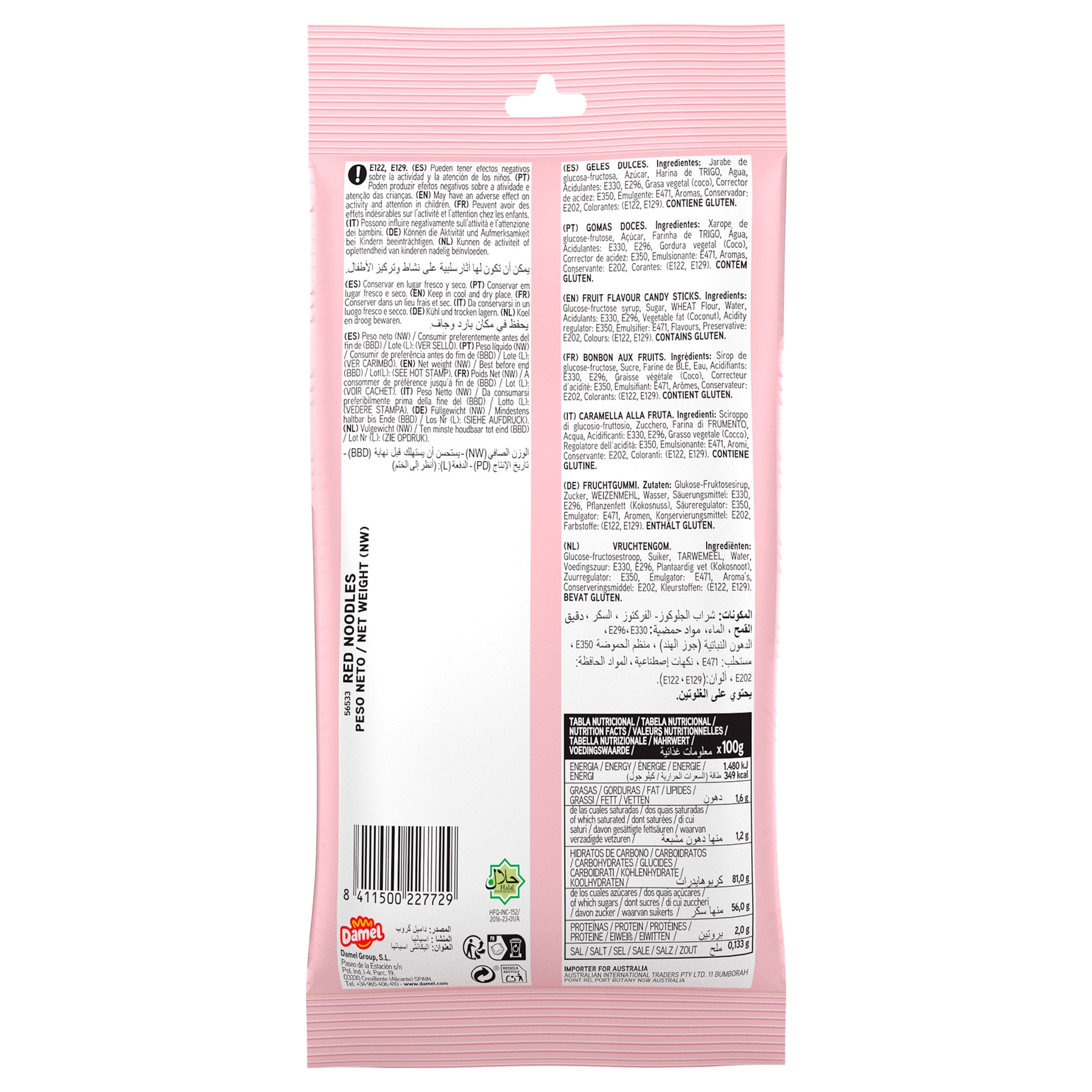 Golosinas red noodles Damel 200 g
