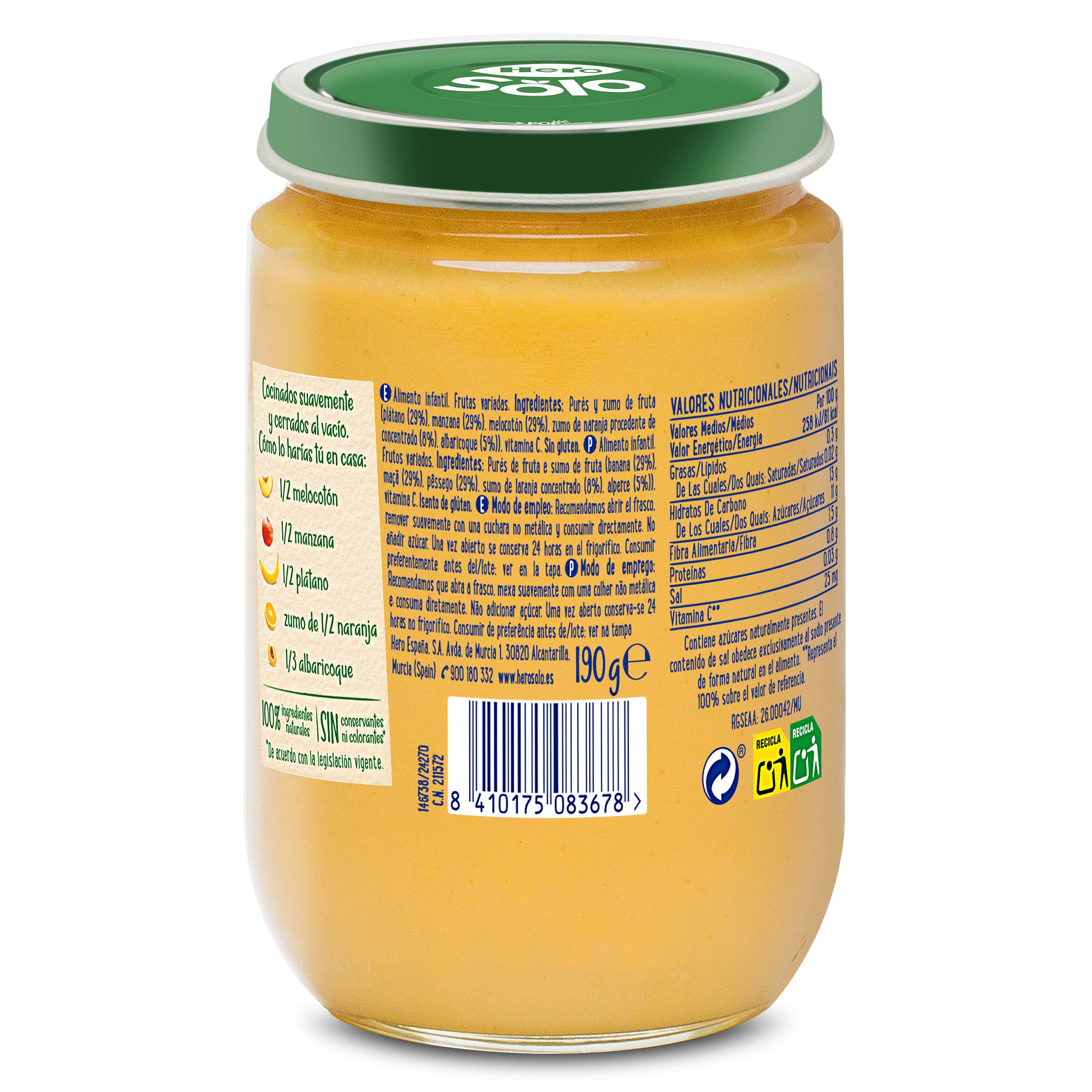 Puré de frutas variadas Hero 190 g