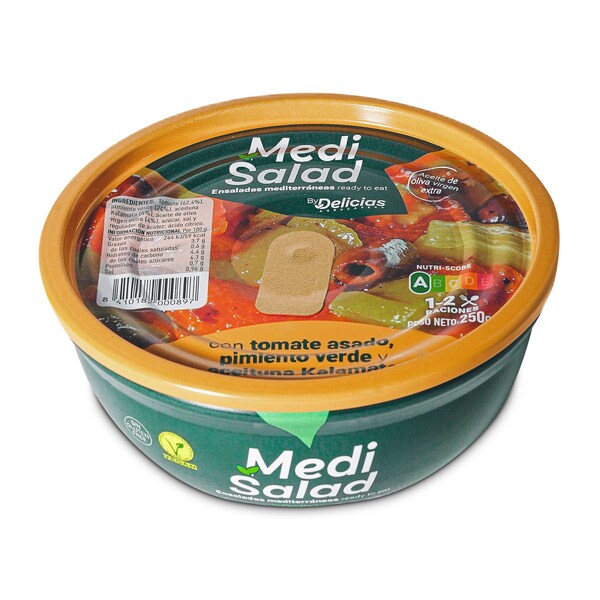 Ensalada Tomate Asado, Pimiento Verde Y Aceituna Medisalad 250 Gr.