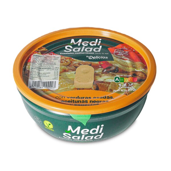 Ensalada Verduras Asadas Aceitunas Negras Y Especias Medisalad 250 Gr.