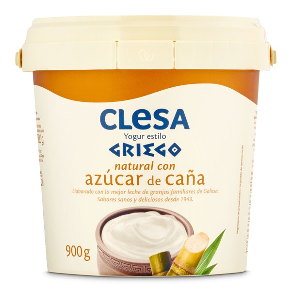 Yogur Griego Natural Con Azúcar De Caña Clesa Bote 900 Gr.